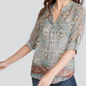 Kut From The Kloth Sheer Floral Print Button Down Blouse Long Sleeve Top Medium